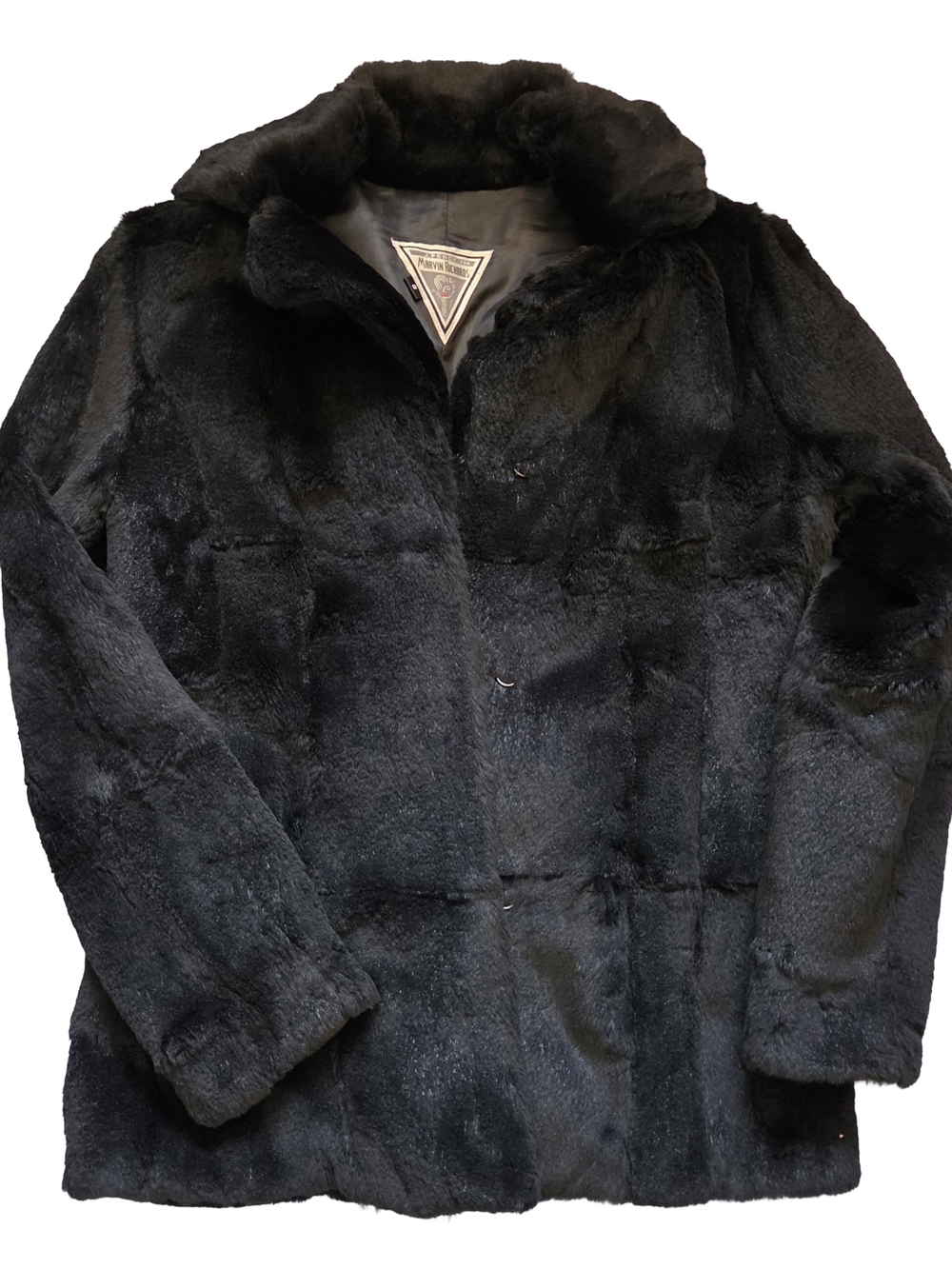 J Percy Black Faux Fur Pea Coat Vintage Small